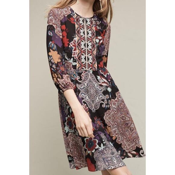 Anthropologie Lecato Peasant Dress by Donna Morgan Orig. $188) SZ 4 BoHo Paisley - Picture 3 of 10